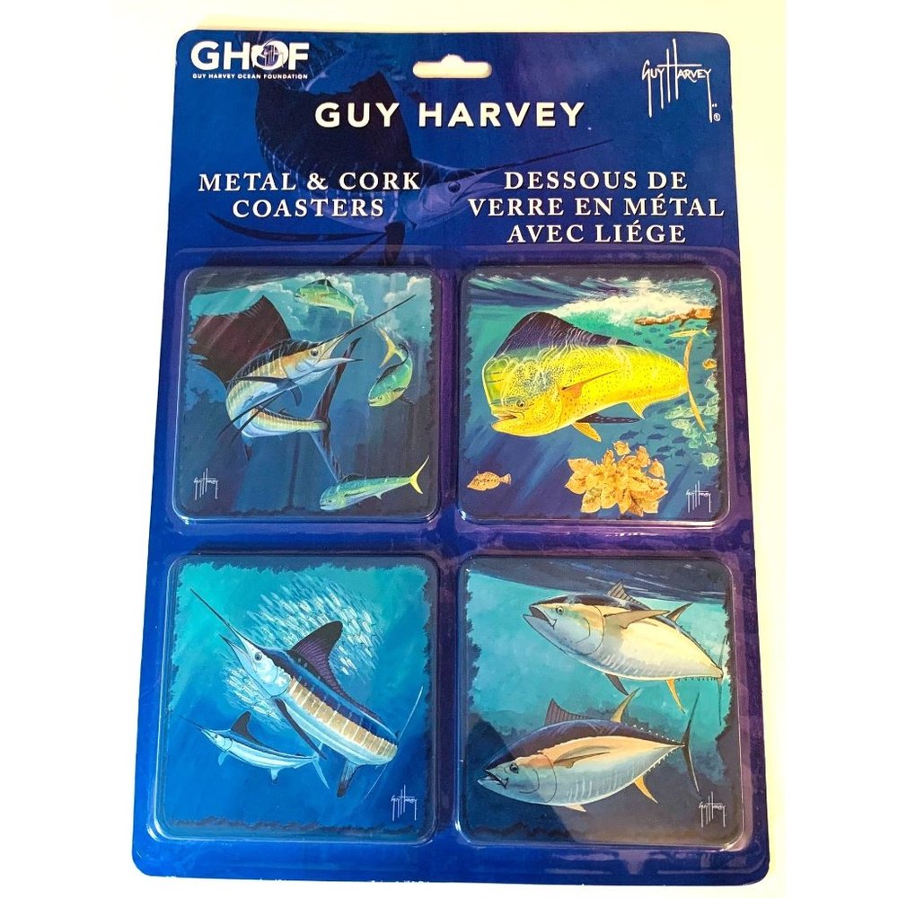 Guy Harvey Metal and Cork Coasters Set of 4 coasters NIB